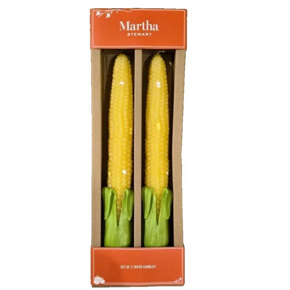 Martha Stewart Corn on the Cob Taper Pillar Candles Set of 2 Unique Thanksgiving
